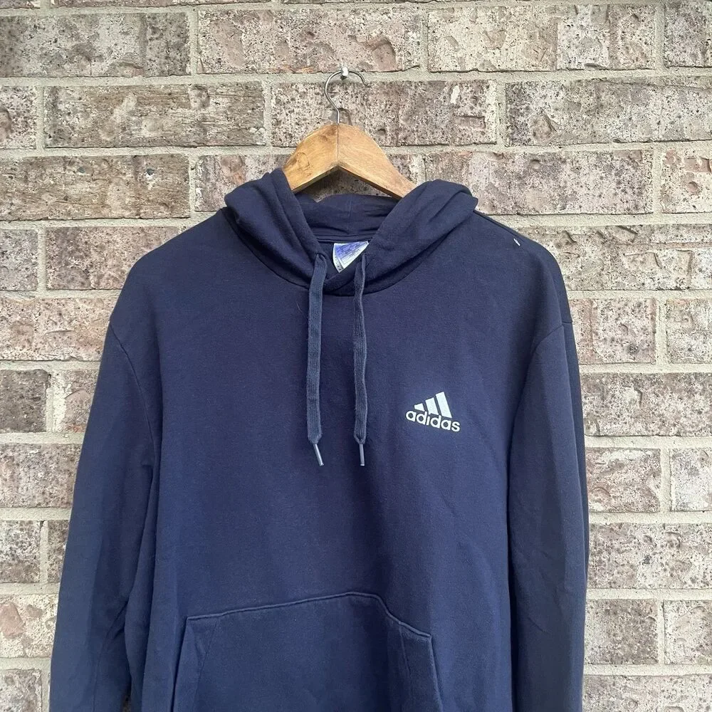 Adidas Mens Fleece Hoodie Navy Blue Extra Large Embroidered Performance Logo